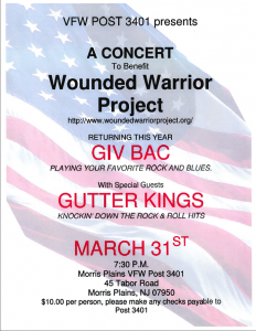 WWP Benefit with GIvBac and The Gutter Kings LIVE March 31 2012 at the Morris Plains VFW